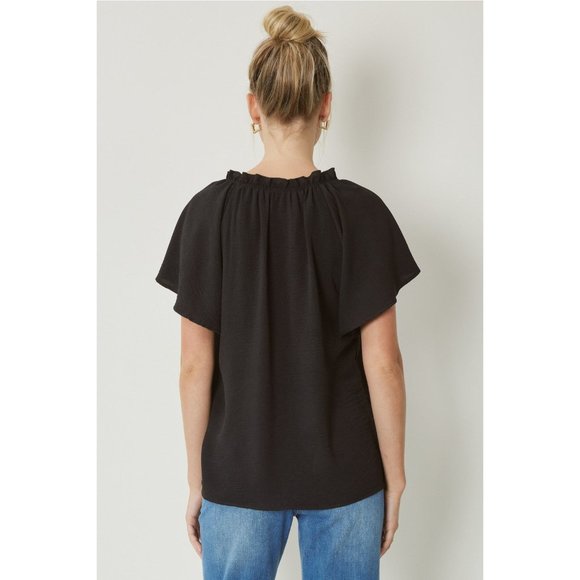 Entro Ruffled Flutter Sleeve Blouse, Black - Picture 4 of 7
